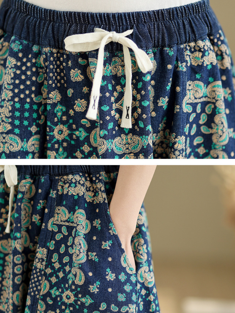 Women's Casual Loose Waist Flower Bud Retro Side Pocket Skirt