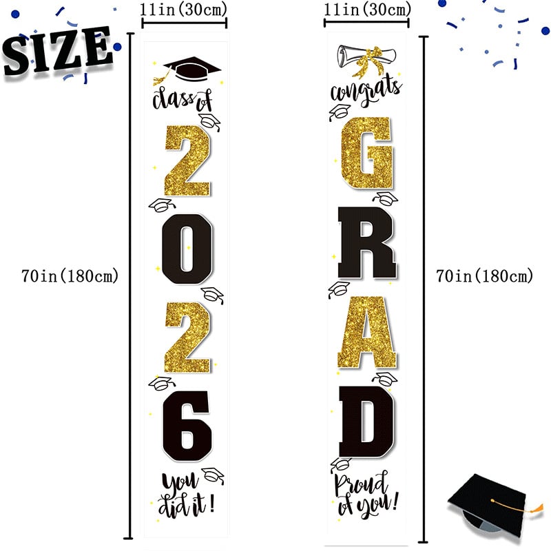 üéìClass of 2026 Graduation Banner 11.8" x 70.87" | Congrats Grad Front Door Porch Decor for Graduation Party (‚ú®Set of 2)