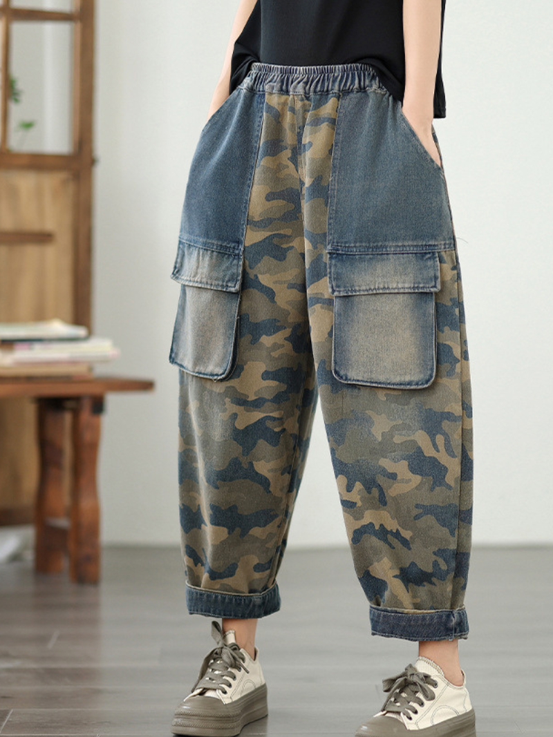 Women's Summer Retro Cool & Comfy Multi-Pockets Printed Bottom