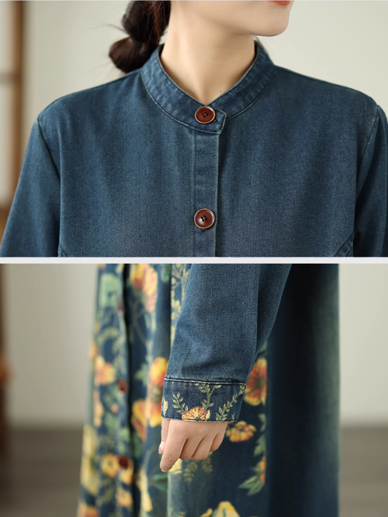 Women's Summer Patchwork Printed Casual Loose Denim Coat