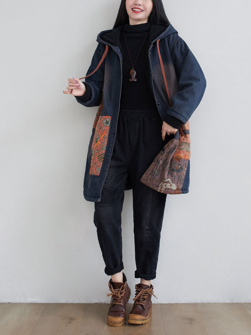 Women's Casual Patchwork Mid-length Button-Up Coat