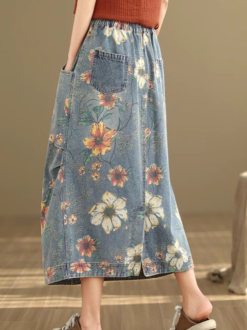 Women's Modern & Comfortable Flower Printed Pocket Style Skirt