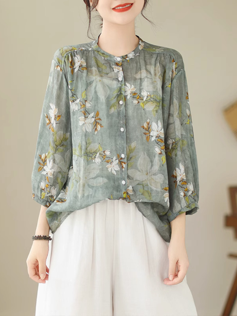 Nature Love Women's Round Neck Floral Loose Top