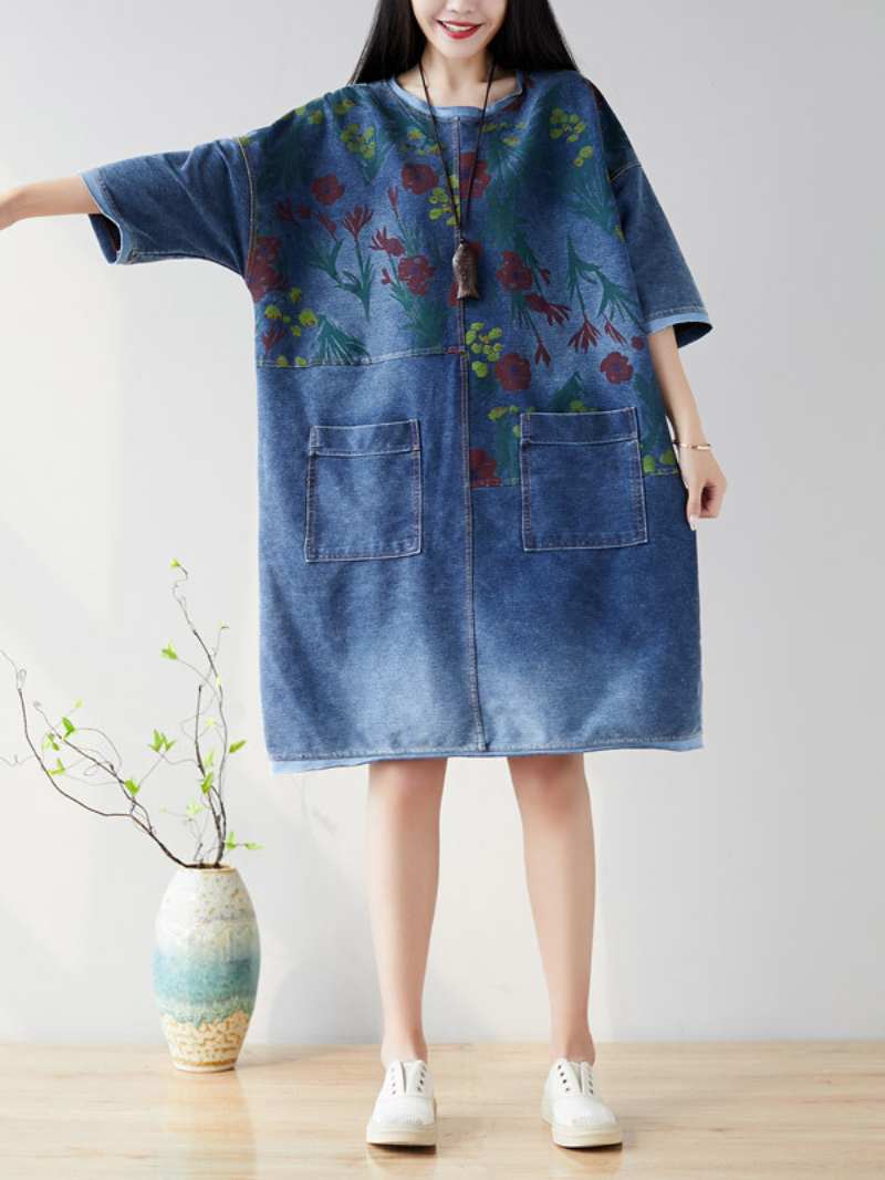 Women's Summer Casual & Soft Floral Large Pockets Midi Dress