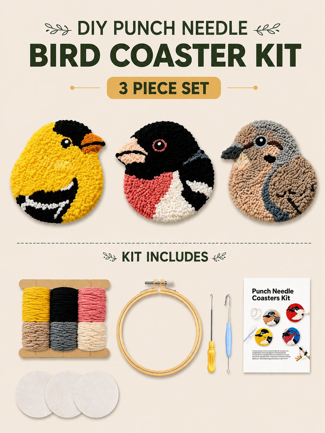 üßµBeginner-Friendlyüê¶DIY Bird Coasters Punch Needle Kit