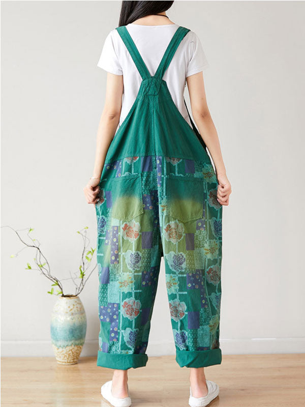 Patchwork Floral Cotton Overall Dungarees