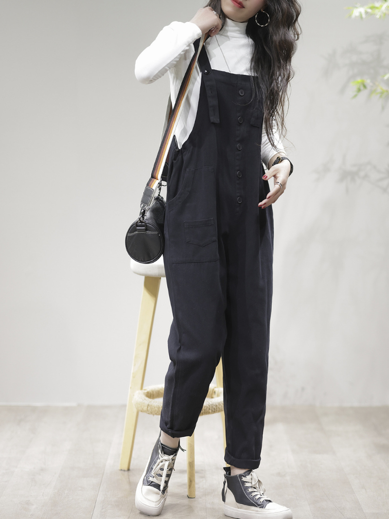 Stay Stylish and Comfortable Women's Loose Solid Dungarees