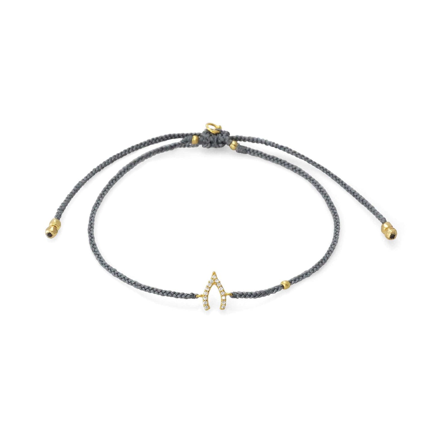 Grey Braided Wishbone Charm Bracelet