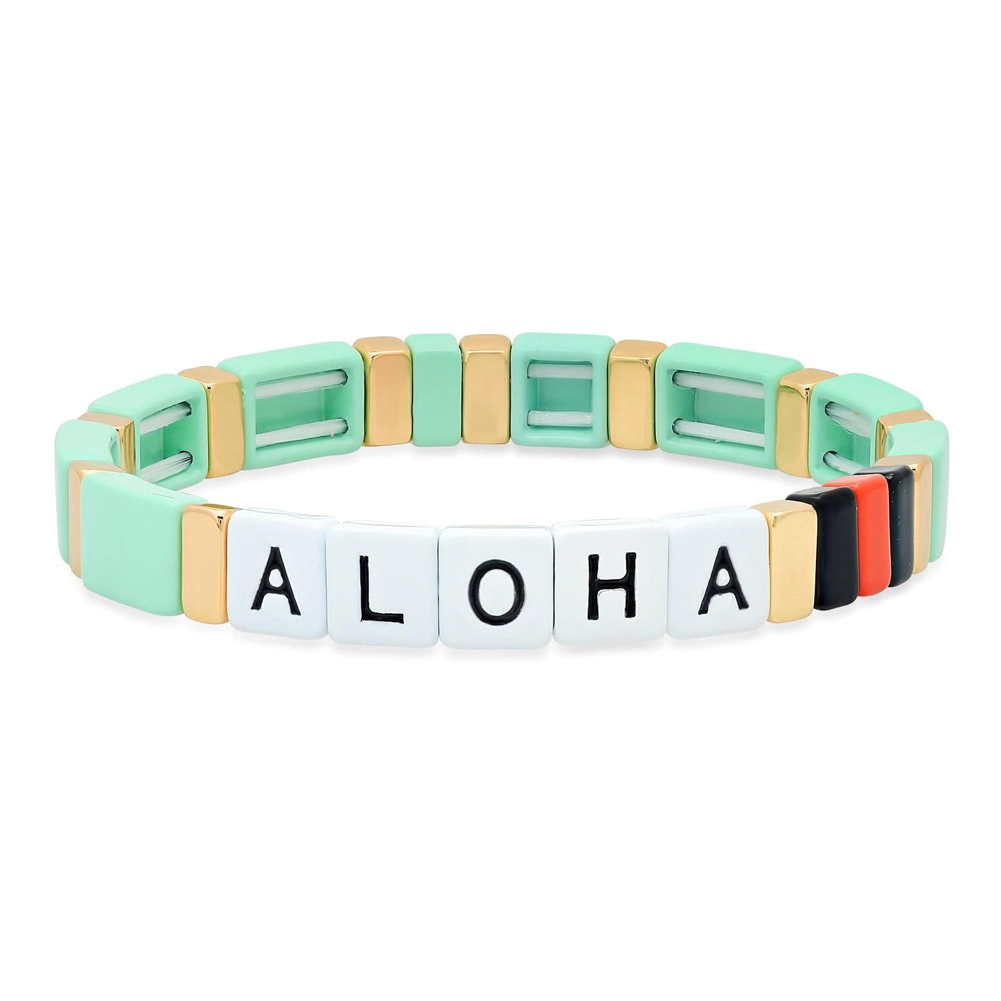 Mint Green Alloy Beaded Aloha Bracelet