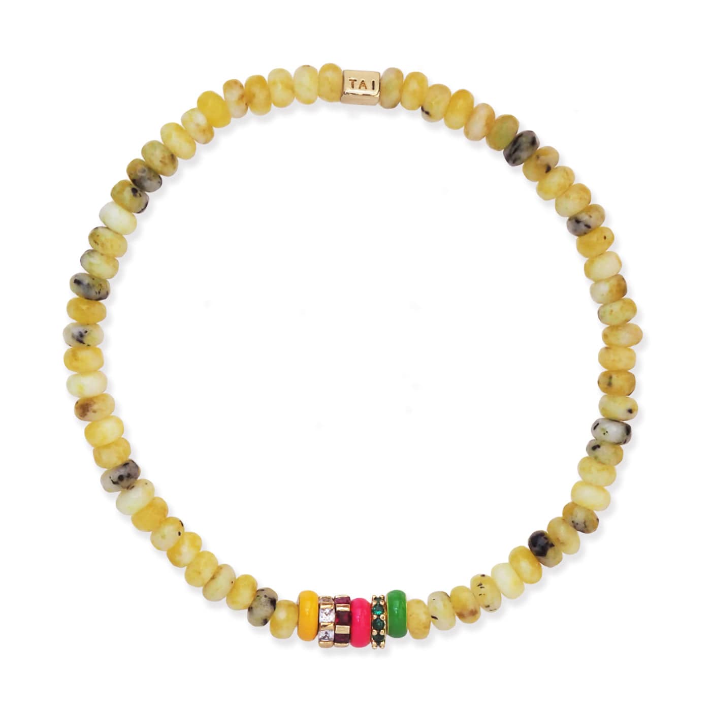 Semi-Precious Stretch Bracelet with Colored and CZ Rondelles