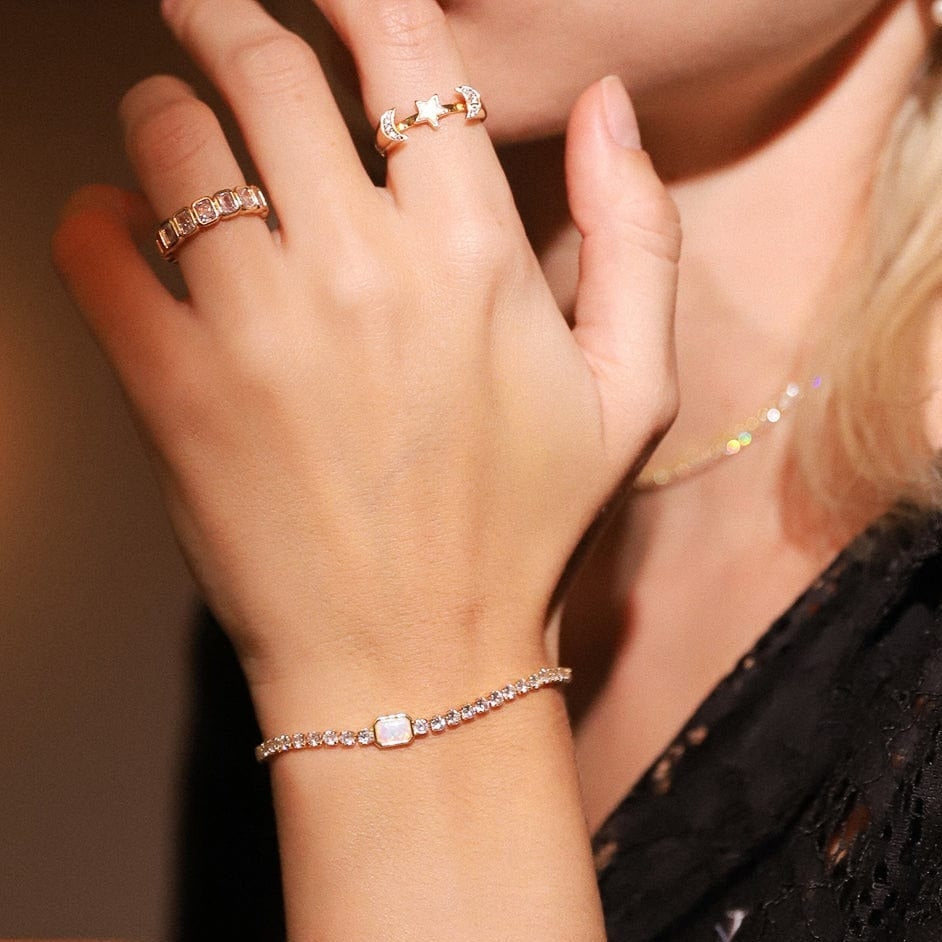 Tennis Bracelet with Opal Center Stone