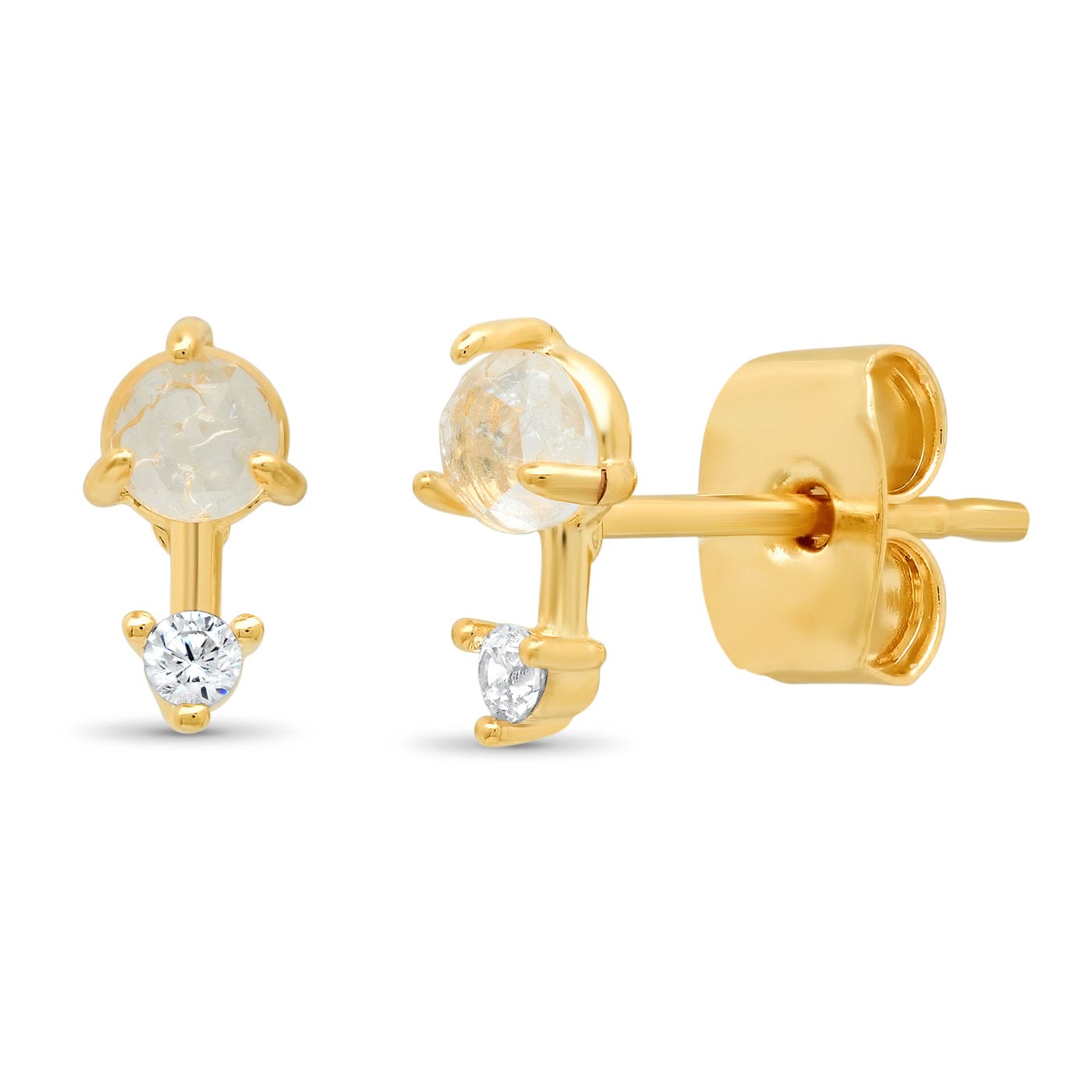 Clear Rock Crystal Stud With Gold Bar And Cz Accent