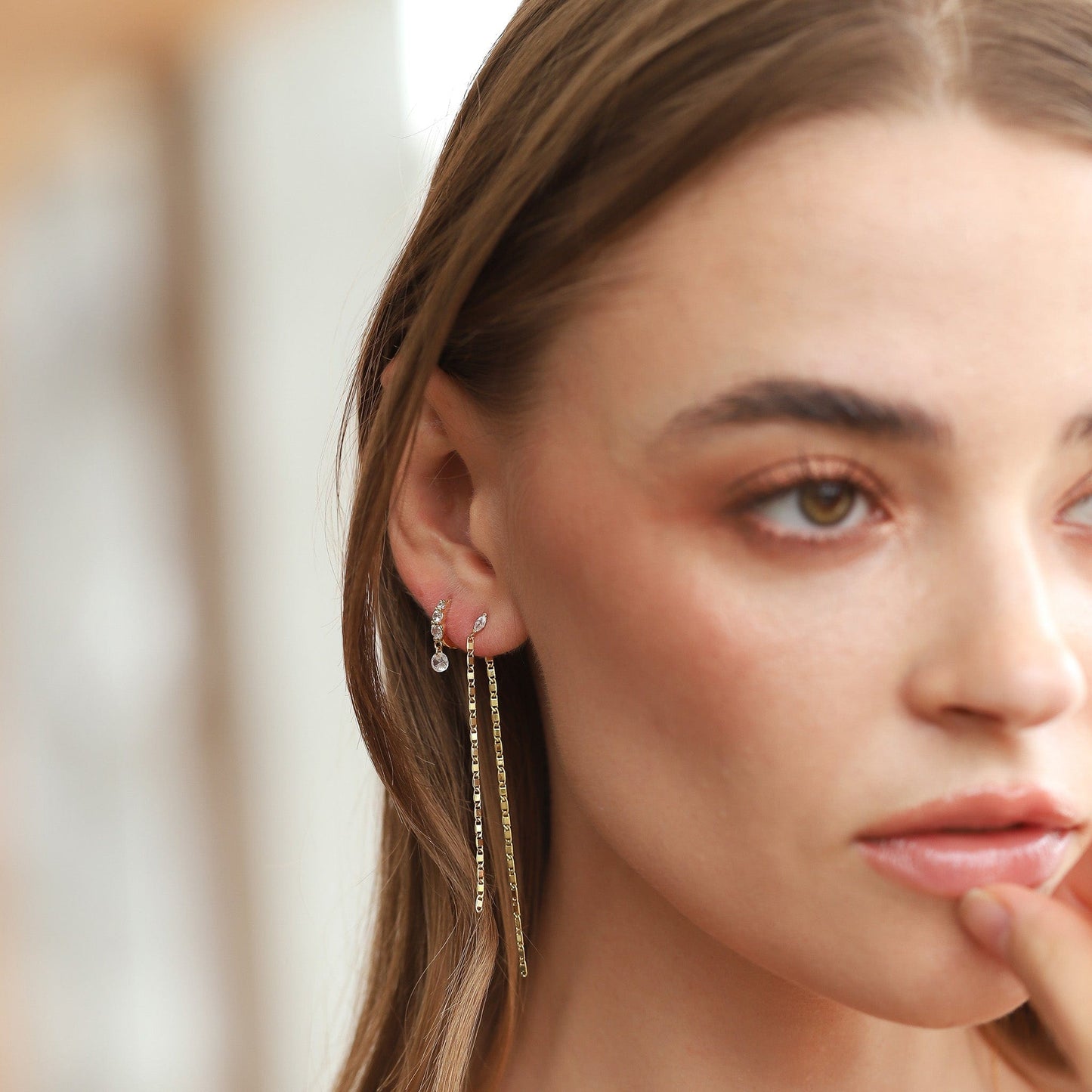 Front Back Linear Anchor Chain Duster Earrings with CZ