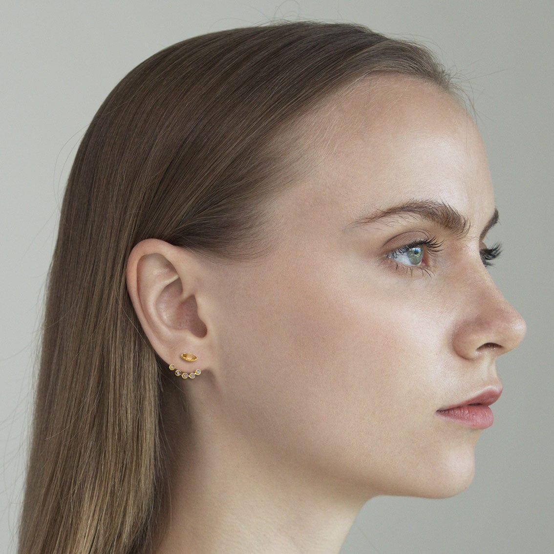 Gold Cat's Eye Peach And Opal Multi-Stone Ear Jacket