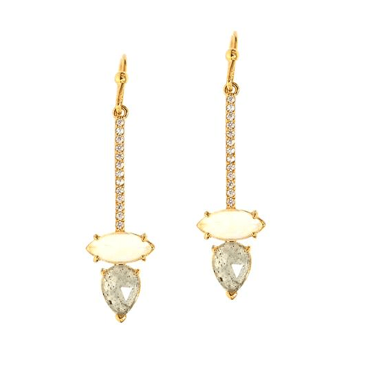 Labradorite & Cz Linear Drop Earrings