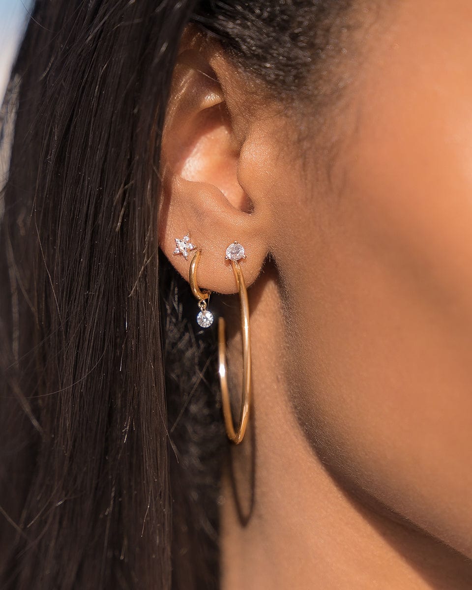 Medium Gold Hoops with CZ Accent | 40mm