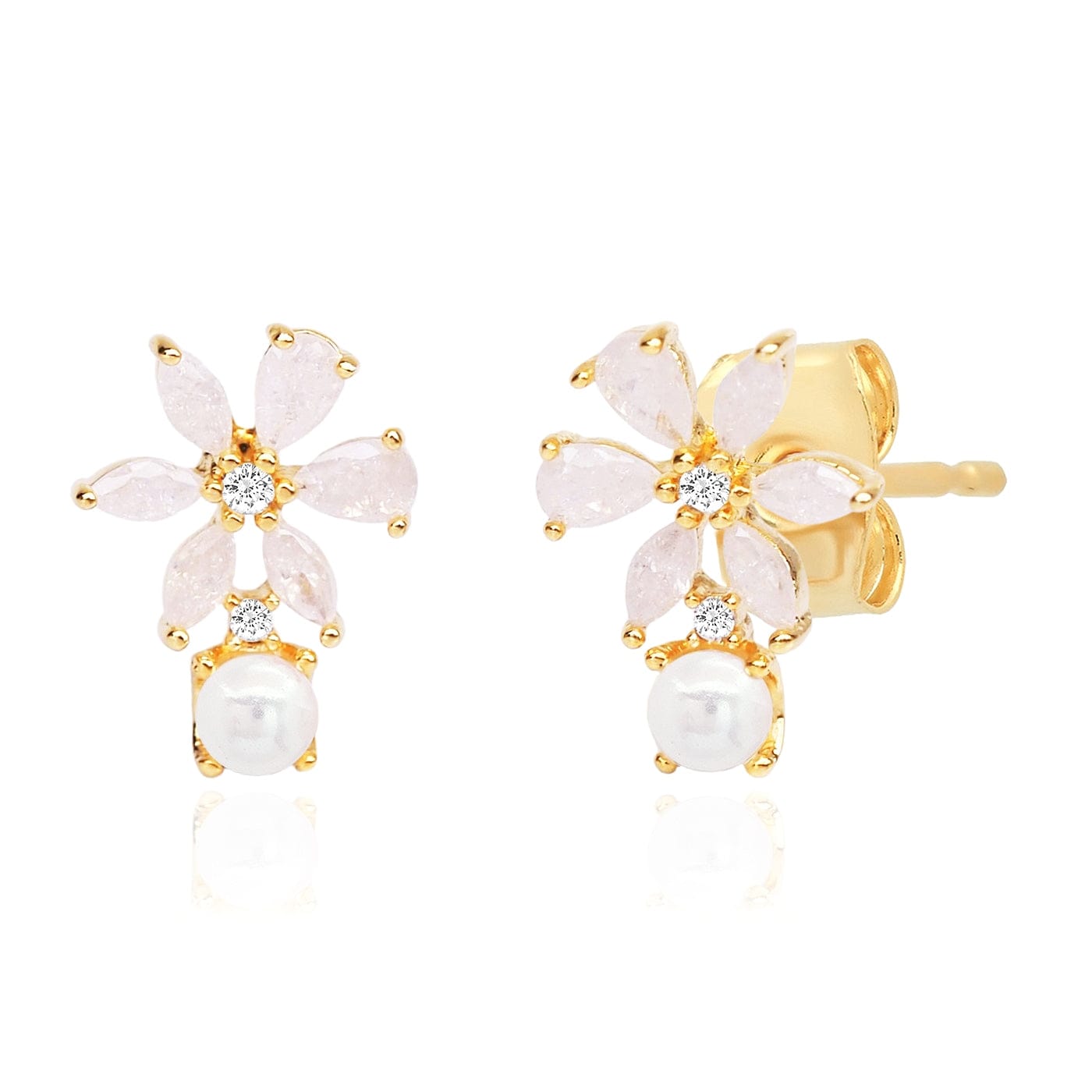 Mini Pearl & CZ Flower Studs