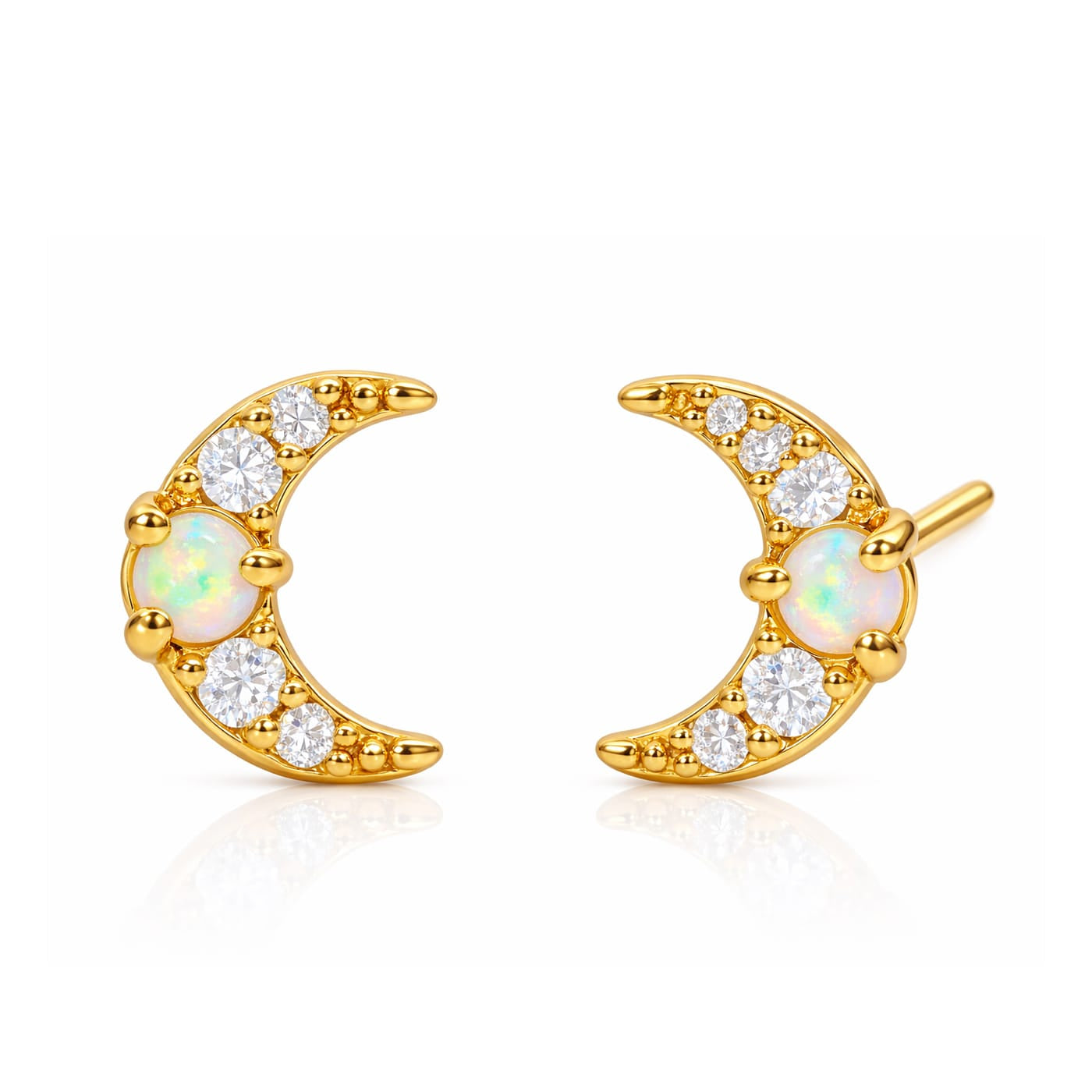 Moon Studs with Opal Center