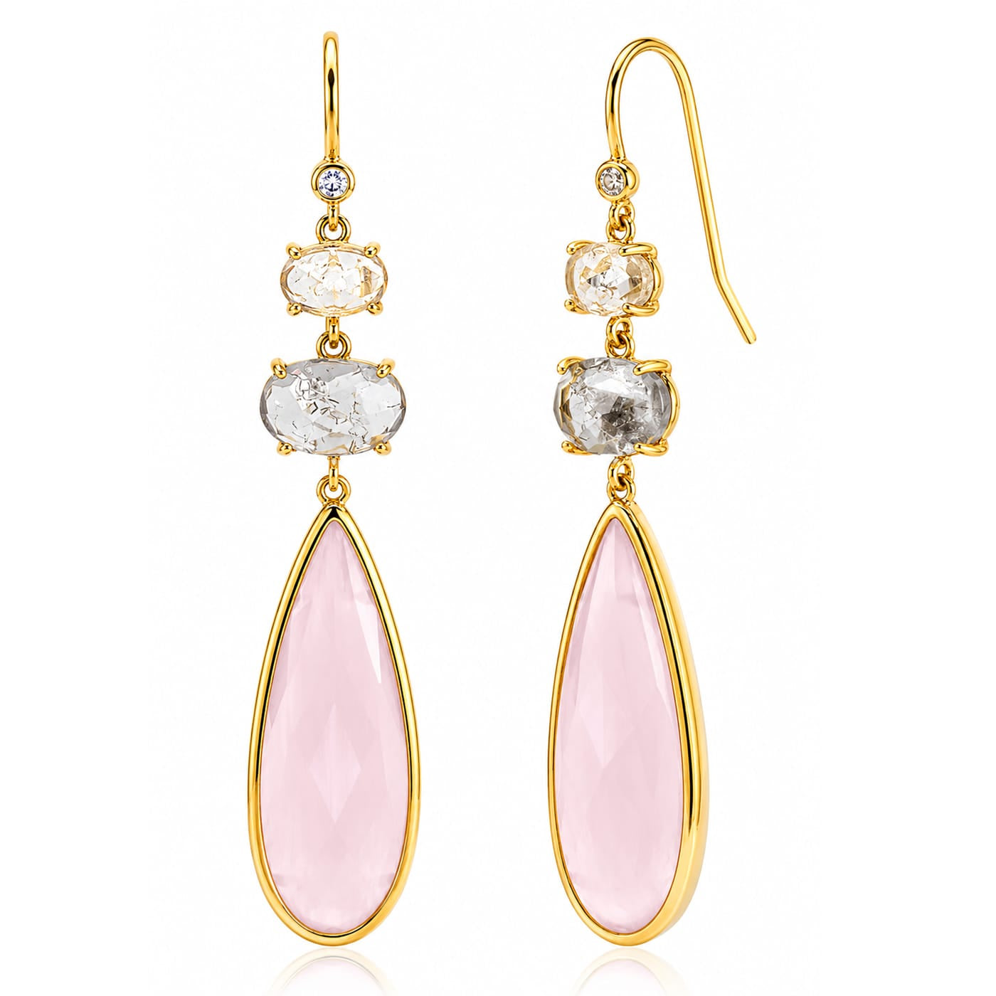 Triple Stone Tear Drop Earrings
