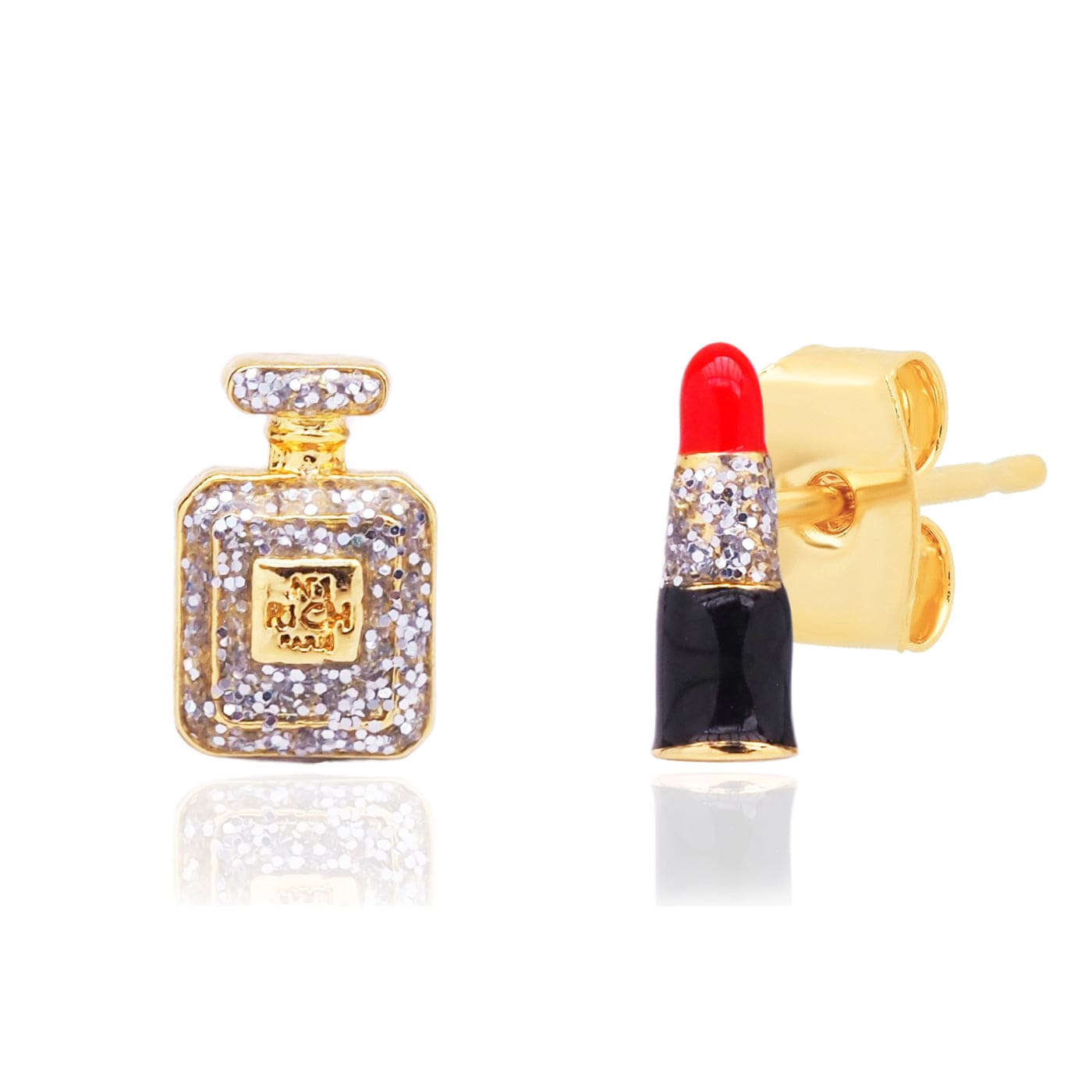 Lipstick & Perfume CZ Mismatched Stud Earrings