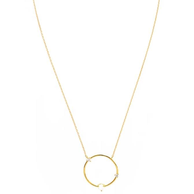 Circle Necklace With Opal And Cz Accents