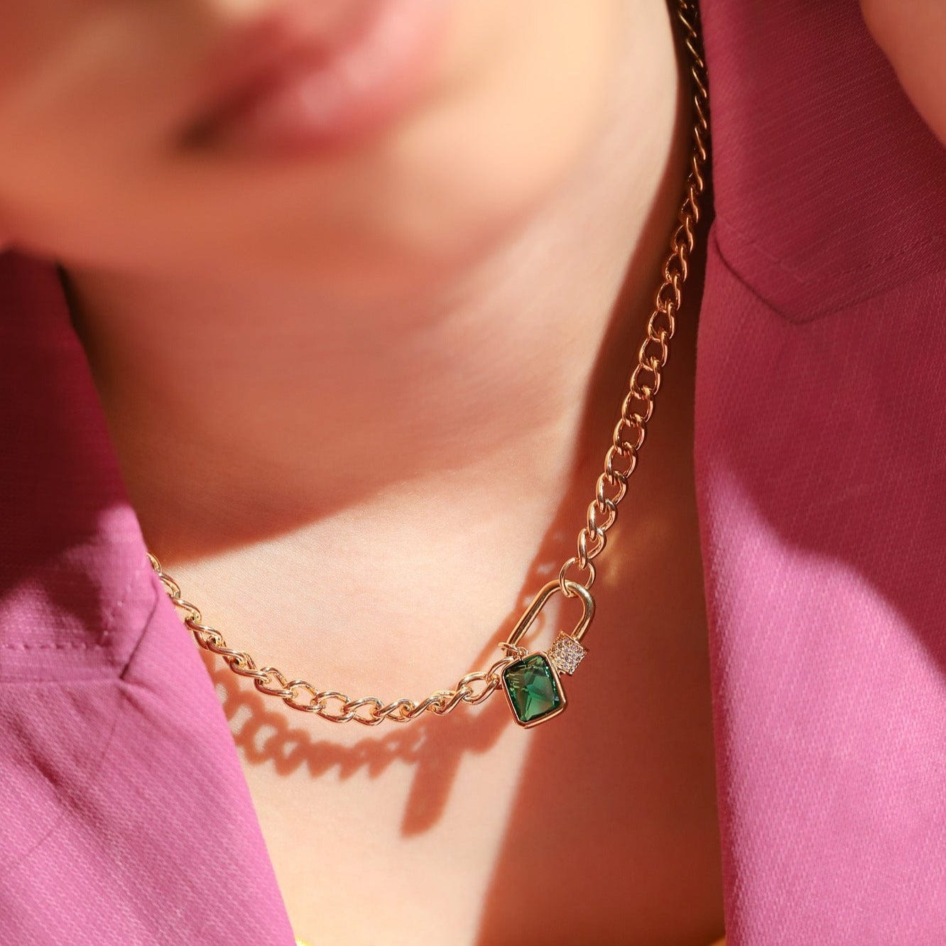 Pavé Lock Gold Link Necklace