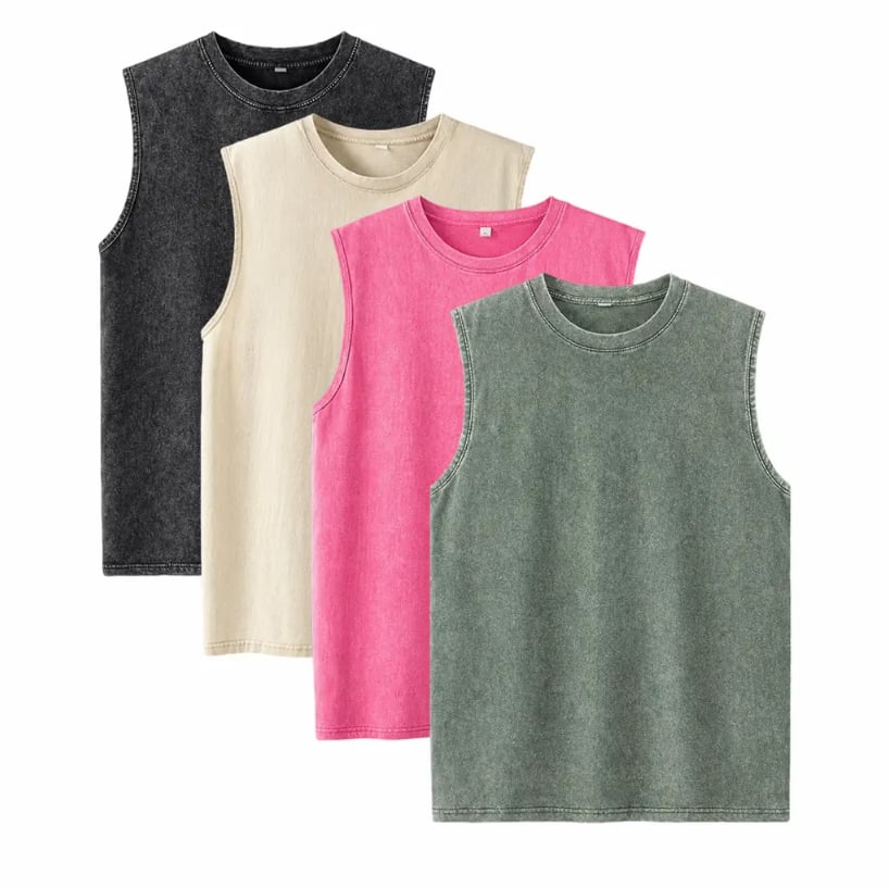 ‚ö° Hot Sales  üî• 4-Pack Men's Washed Sleeveless Vest ‚Äì Heavyweight Cotton, Acid Wash, Oversized Gym & Streetwear