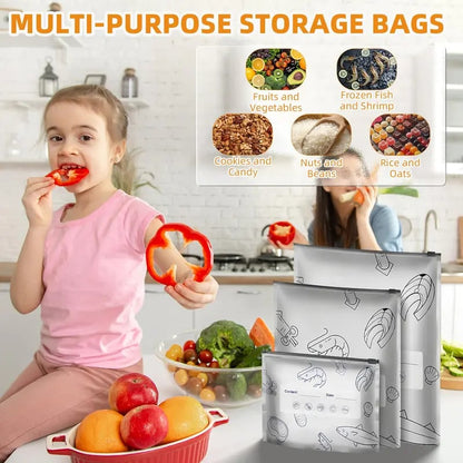 üéÅüî•10-Pack Reusable Foil Vacuum Zipper Sealable Storage Bags Labelled Fridge Order Relief