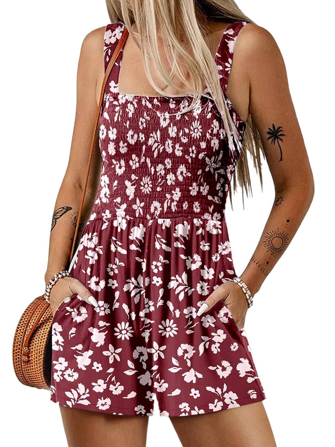 ‚è∞Hot Sale 49% OFFüíÉWomen's Summer Square Neck Sleeveless Loose Casual Short Smocked Romper