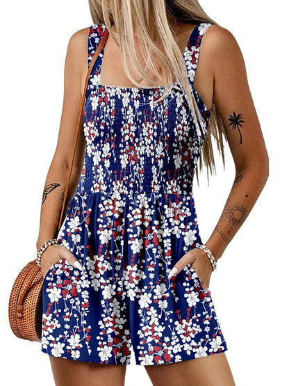 ‚è∞Hot Sale 49% OFFüíÉWomen's Summer Square Neck Sleeveless Loose Casual Short Smocked Romper