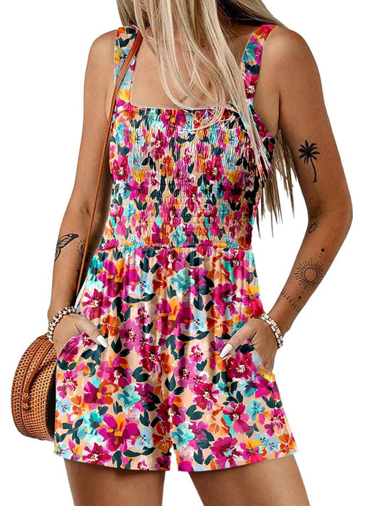 ‚è∞Hot Sale 49% OFFüíÉWomen's Summer Square Neck Sleeveless Loose Casual Short Smocked Romper