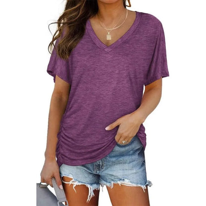 ‚ú®Womens Short Sleeve V Neck Dolman Tops with Side Shirring Loose Fit Shirts