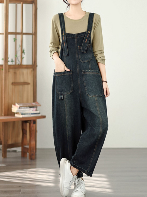 Chic and Relaxed Women's Wide-Leg Denim Overalls | Eva Trends