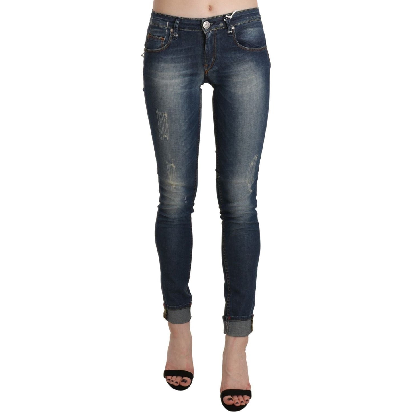 Acht Blue Washed Low Waist Skinny Cropped Denim Trouser