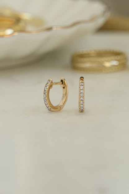 14K Solid Gold 8mm Pavé Lab Grown Diamond Huggies
