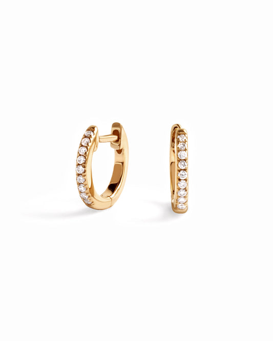 14K Solid Gold 8mm Pavé Lab Grown Diamond Huggies