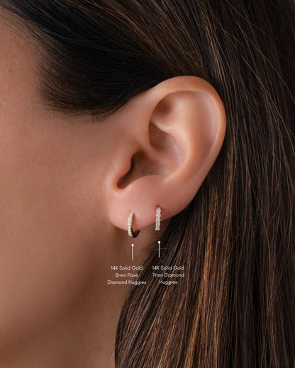 14K Solid Gold 8mm Pavé Lab Grown Diamond Huggies