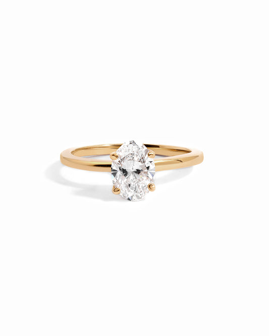 14K Solid Gold Oval Solitaire Lab Grown Diamond Ring