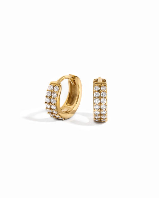 14K Solid Gold Two Row Lab Grown Diamond Huggies