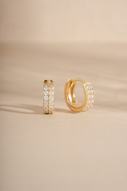 14K Solid Gold Two Row Lab Grown Diamond Huggies
