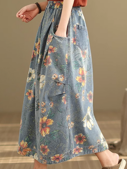 Women's Modern & Comfortable Flower Printed Pocket Style Skirt