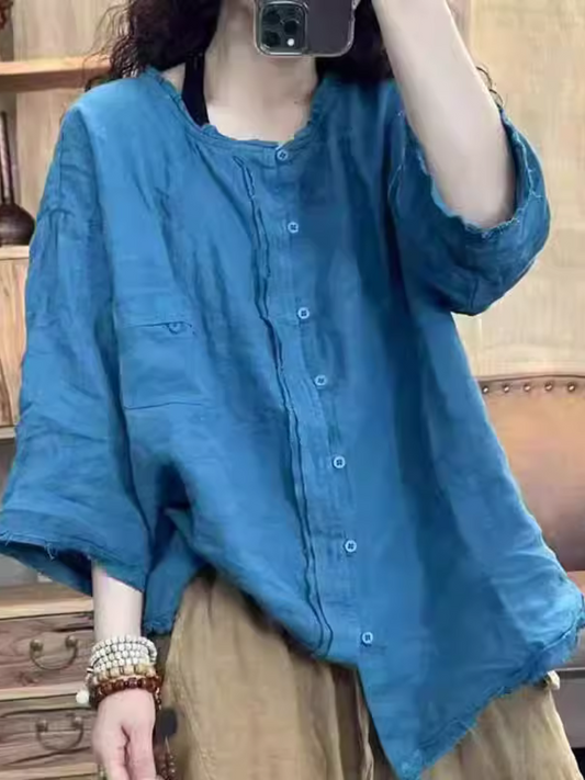 Women's Summer Artistic Retro Loose Casual Button Up Tops