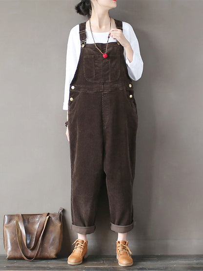 Corduroy Bib Overalls - Adjustable Strap Dungarees