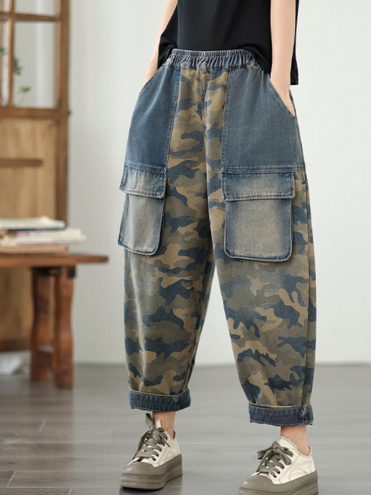 Women's Summer Retro Cool & Comfy Multi-Pockets Printed Bottom