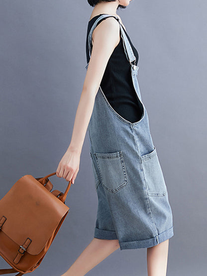 Bib Front Denim Romper Dungarees | Knee-Length Design