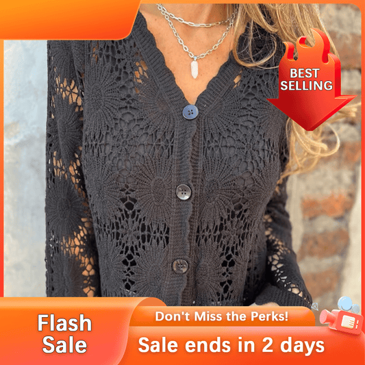 üèÜFlash Sale‚ö° 50K+ SOLD! Almost Gone-üí•Cutout Embroidered V-Neck Button Long Sleeve Top,Best gifts
