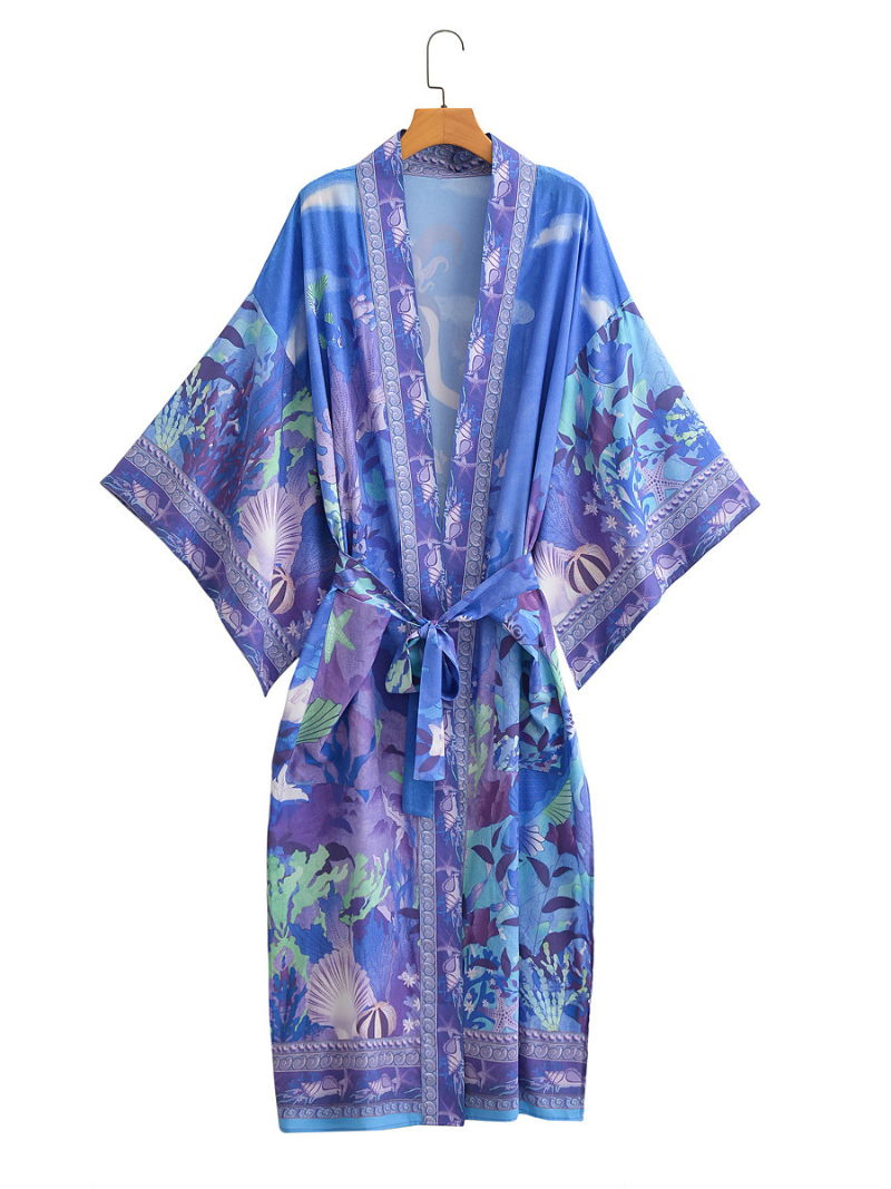 women's Autumn Stylish Multi-Color Mermaid Print Cardigan kimono