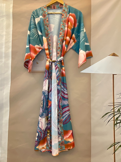 Elegant Silk Floral Moon Print Kimono | Eva Trends