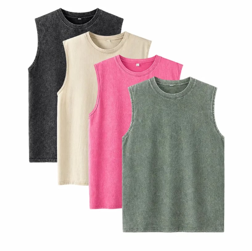‚ö° Hot Sales  üî• 4-Pack Men's Washed Sleeveless Vest ‚Äì Heavyweight Cotton, Acid Wash, Oversized Gym & Streetwear