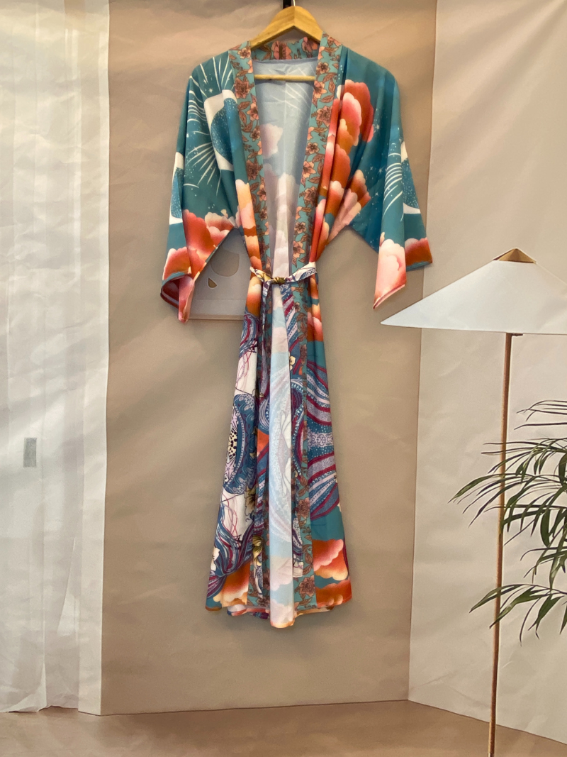 Elegant Silk Floral Moon Print Kimono | Eva Trends